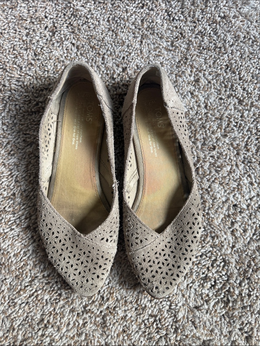 TOMS Taupe Suede Perforated Pointed-Toe Flats